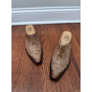 Charlie 1 Horse Leather Western Mules Tan Tolled Slip On Brazil Women 7